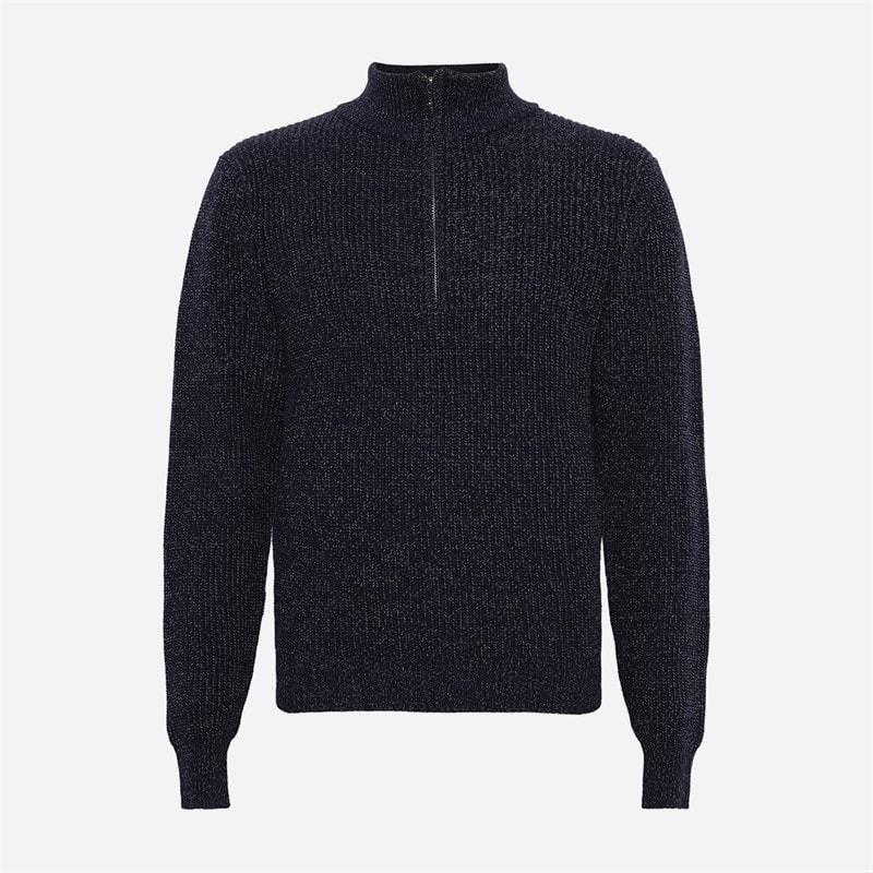 Boys GRTone Long Sleeve Half Zip Knit Sweatshirt Navy Melange - Image 4
