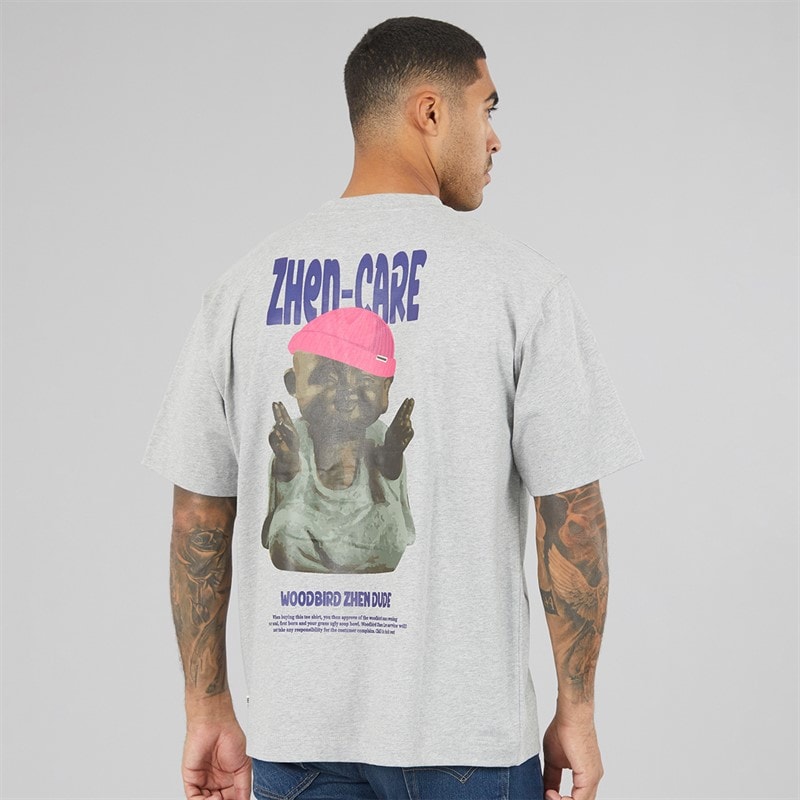 Mens Baine Dude T-Shirt Light Grey Melange - Image 3