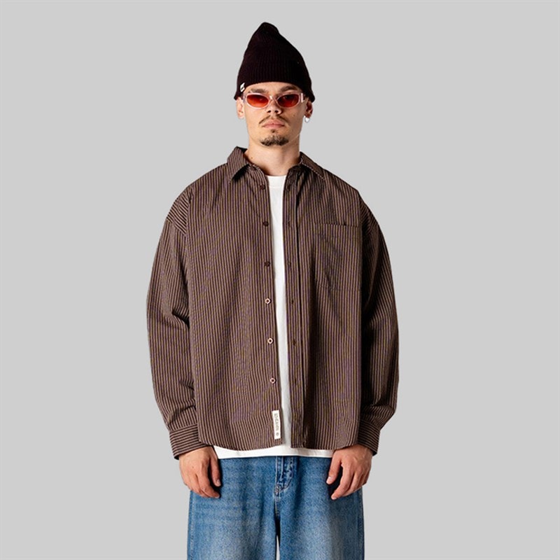 Woodbird Mens Jong Stripe Shirt Brown