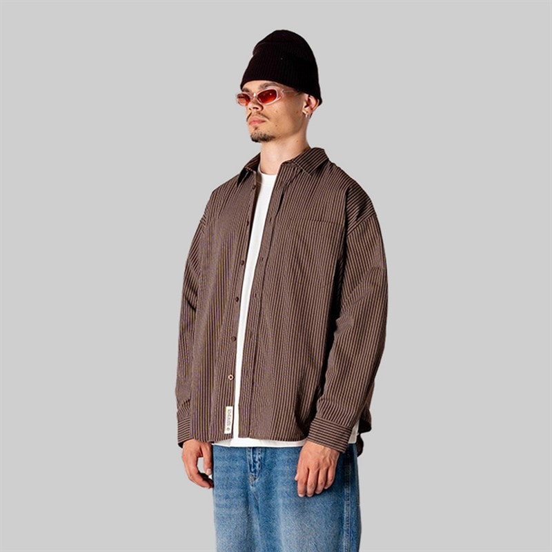 Mens Jong Stripe Shirt Brown - Image 3