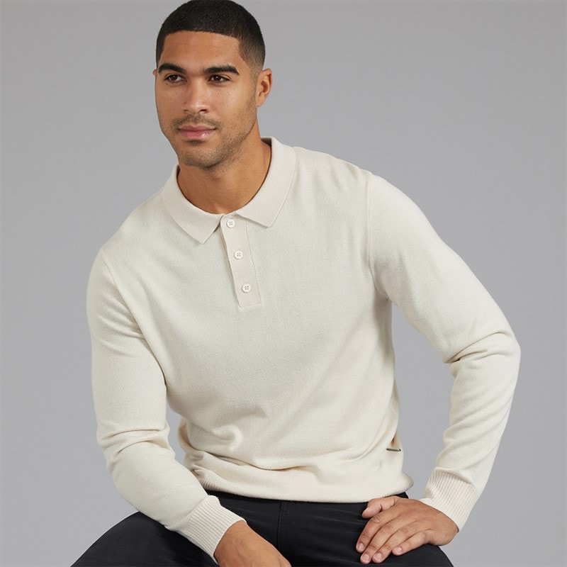 Mens Archie Knitted Polo Shirt Moonbeam - Image 1