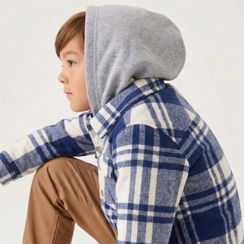 Boys Flannel Hooded Shirt and Canvas Cargo Set Navy - Image 2
