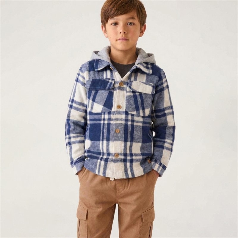 Boys Flannel Hooded Shirt and Canvas Cargo Set Navy - Image 3