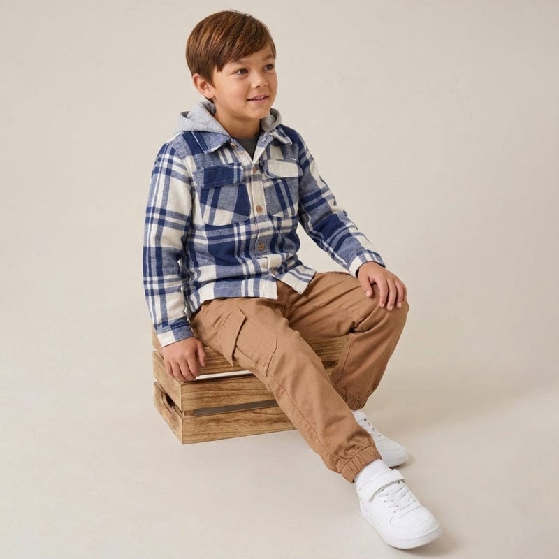 Boys Flannel Hooded Shirt and Canvas Cargo Set Navy - Image 4