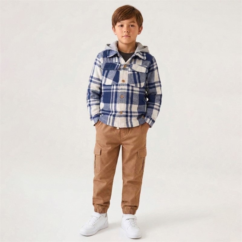 Boys Flannel Hooded Shirt and Canvas Cargo Set Navy - Image 5