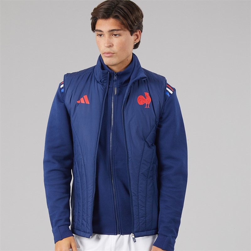 adidas Mens FFR France Rugby Winterized Gilet Dark Blue