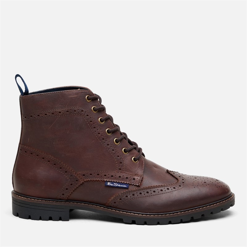Mens Duke Leather Brogue Boots Waxy Brown - Image 1
