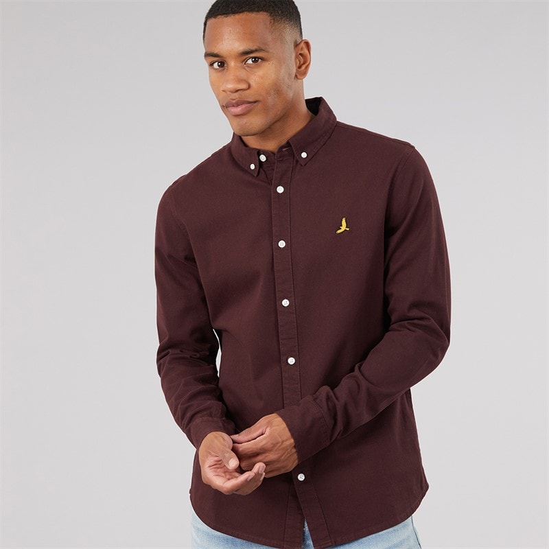 Mens Gray Long Sleeve Shirt Burgundy/Navy - Image 1