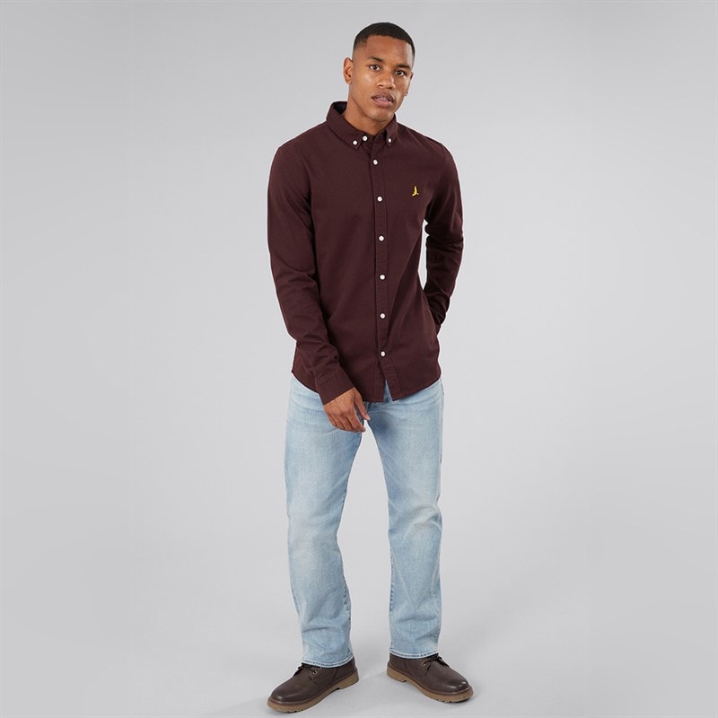 Mens Gray Long Sleeve Shirt Burgundy/Navy - Image 3
