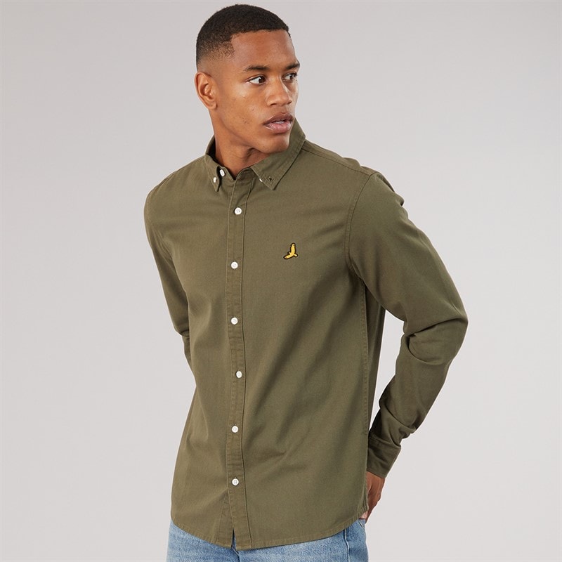 Mens Gray Long Sleeve Shirt Khaki/Jet Black - Image 1