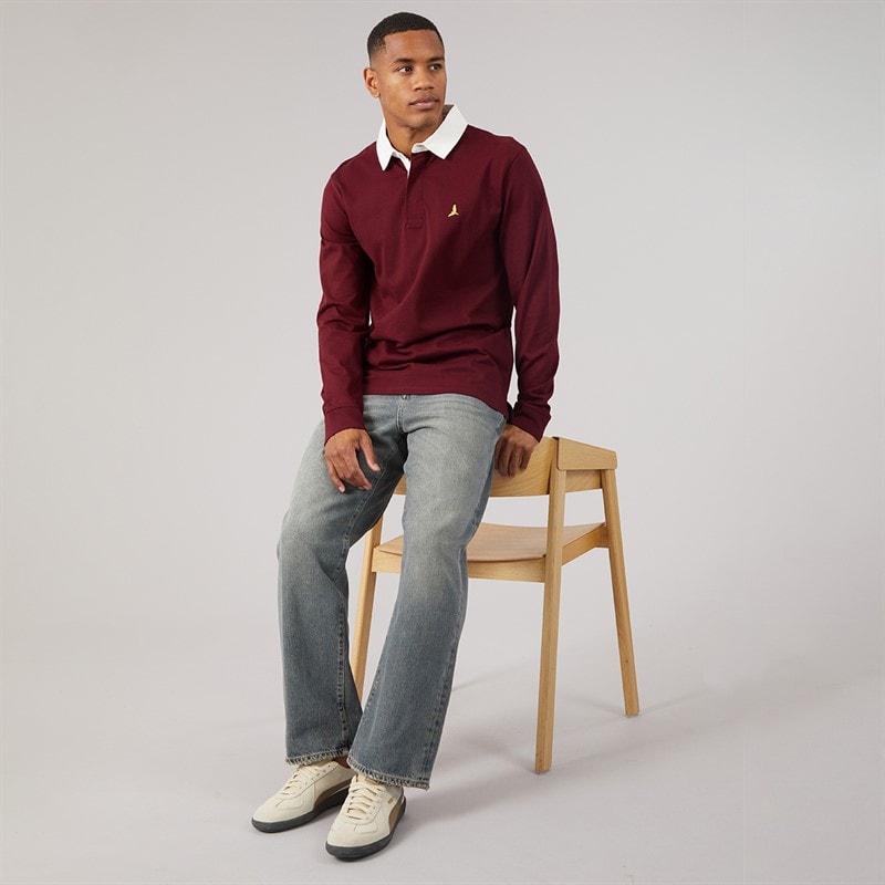 Mens Zeman Rugby Shirt Light Burgundy/Optic White - Image 4