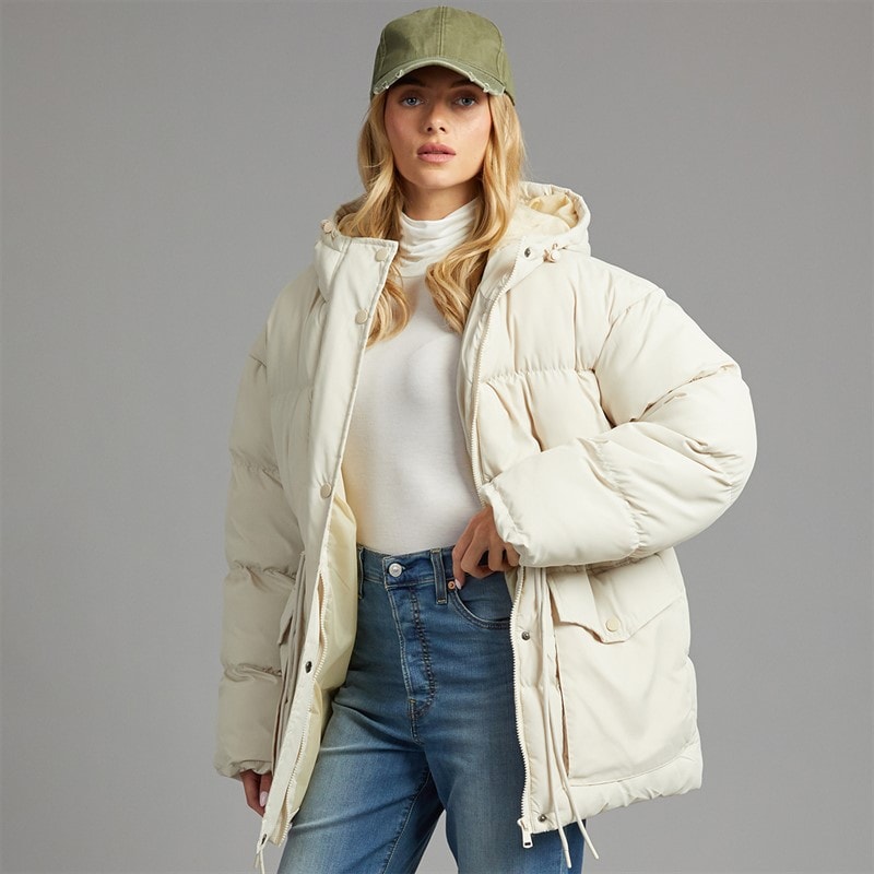 Brave Soul Womens Zia Short Puffer Jacket Cream