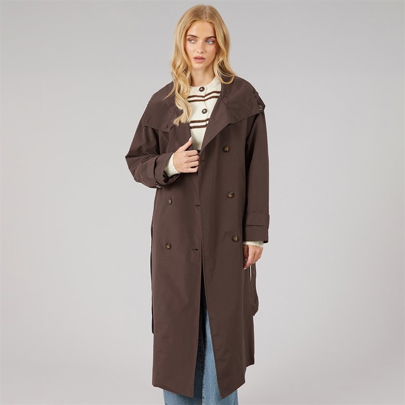 Womens Joely Maxi Trench Coat Chocolate - Image 1