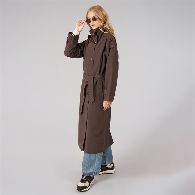 Womens Joely Maxi Trench Coat Chocolate - Image 4