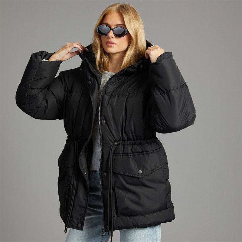 Brave Soul Womens Zia Short Puffer Jacket Black