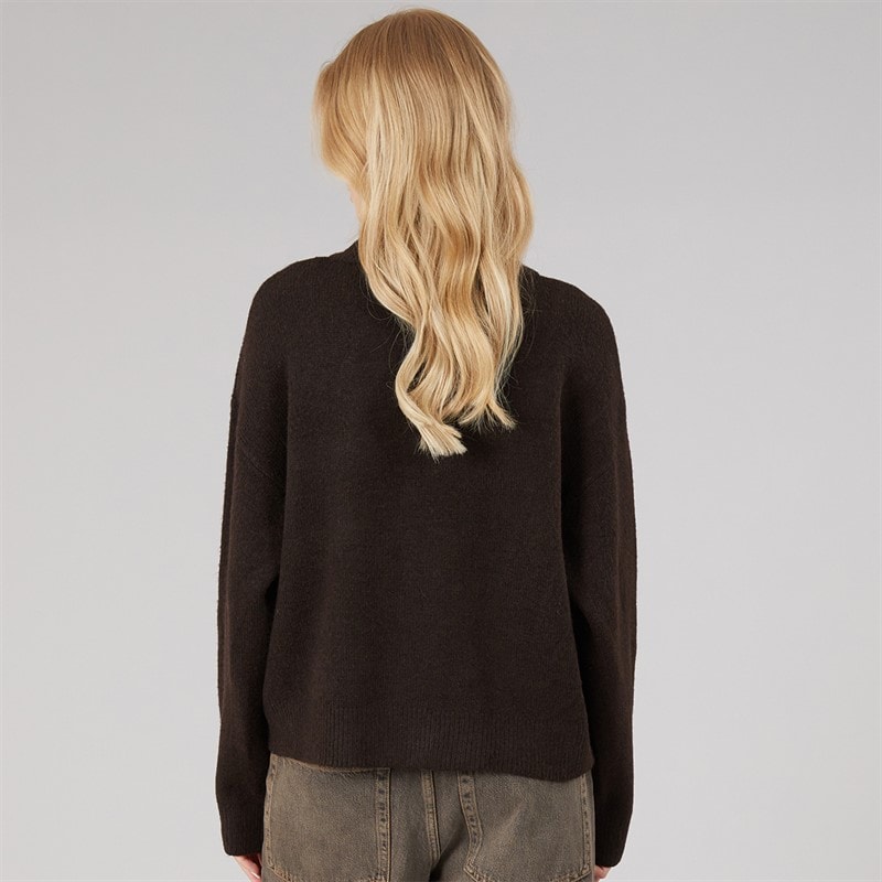 Womens Knitted Button Through Cardigan Chocolate - Image 2