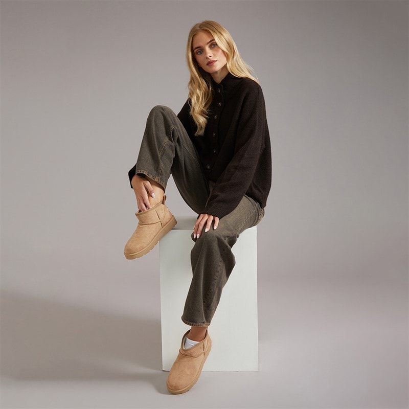 Womens Knitted Button Through Cardigan Chocolate - Image 4