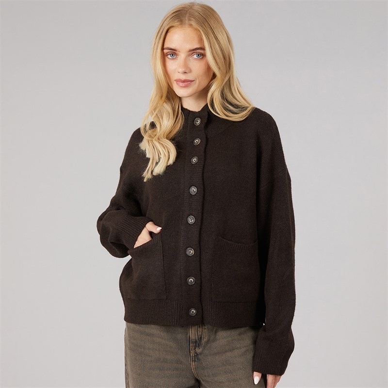 Womens Knitted Button Through Cardigan Chocolate - Image 5
