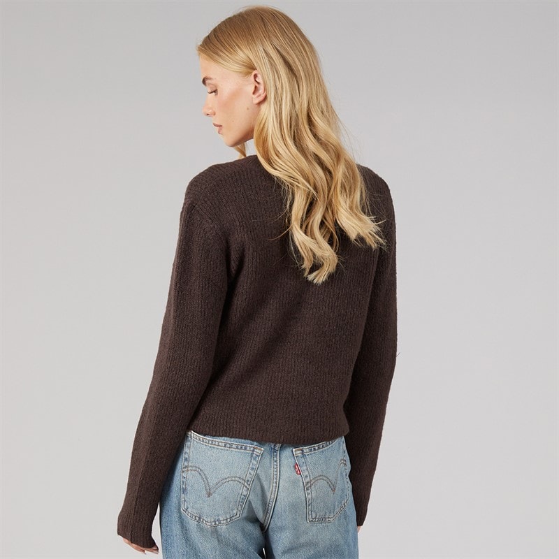 Womens Winter Fisherman Cardigan Bitter Chocolate - Image 2