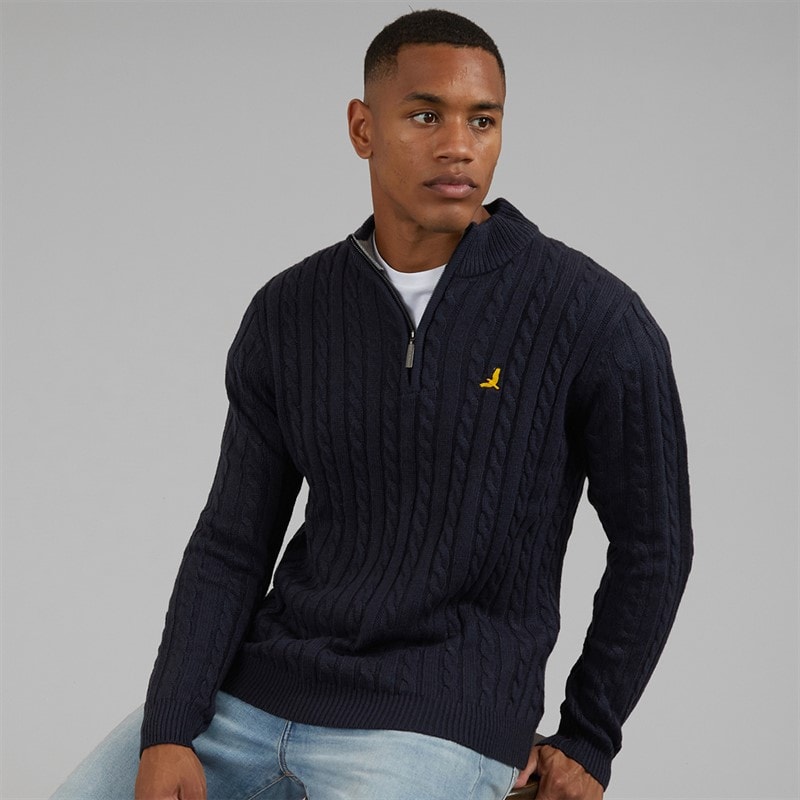 Mens Plato 1/4 Zip Funnel Neck Jumper Vintage Navy - Image 1