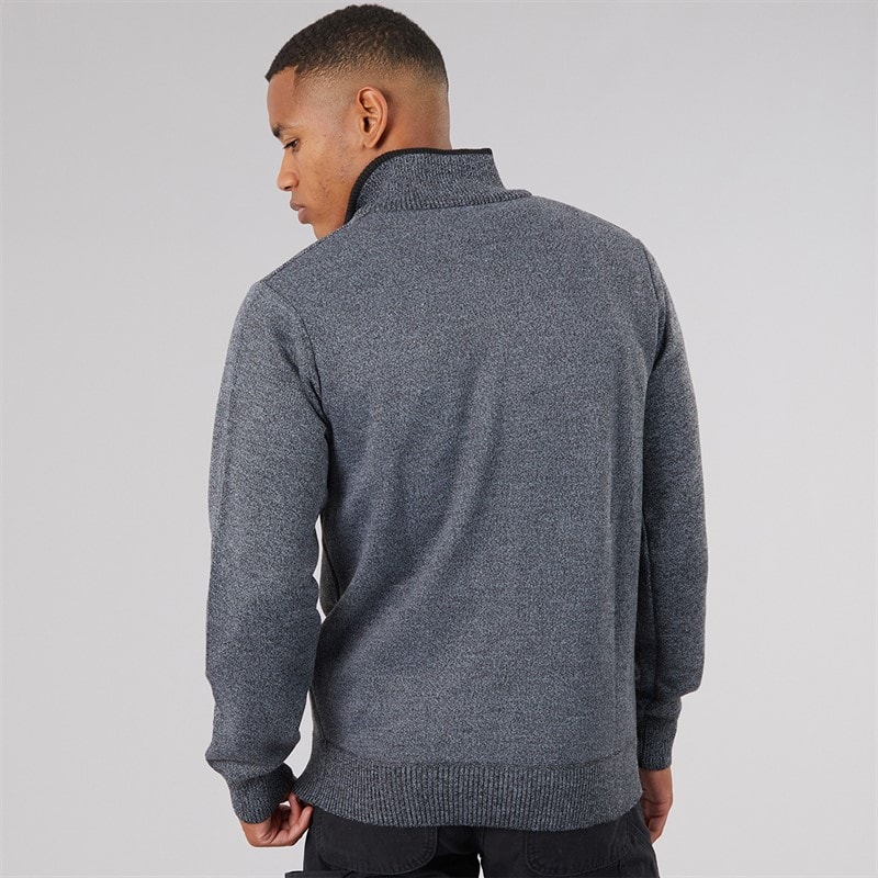 Mens Nadal Ribbed 1/4 Zip Jumper Black/White Twist - Image 2