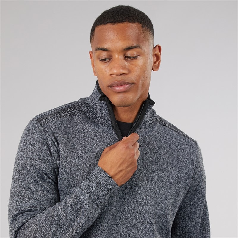 Mens Nadal Ribbed 1/4 Zip Jumper Black/White Twist - Image 3