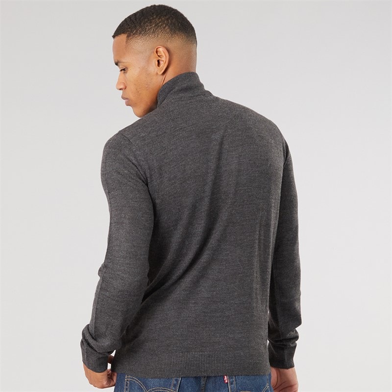 Mens Georgie Ribbed 1/4 Zip Jumper Dark Charcoal Marl - Image 2
