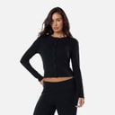 Womens Ribbed Button Up Top Black