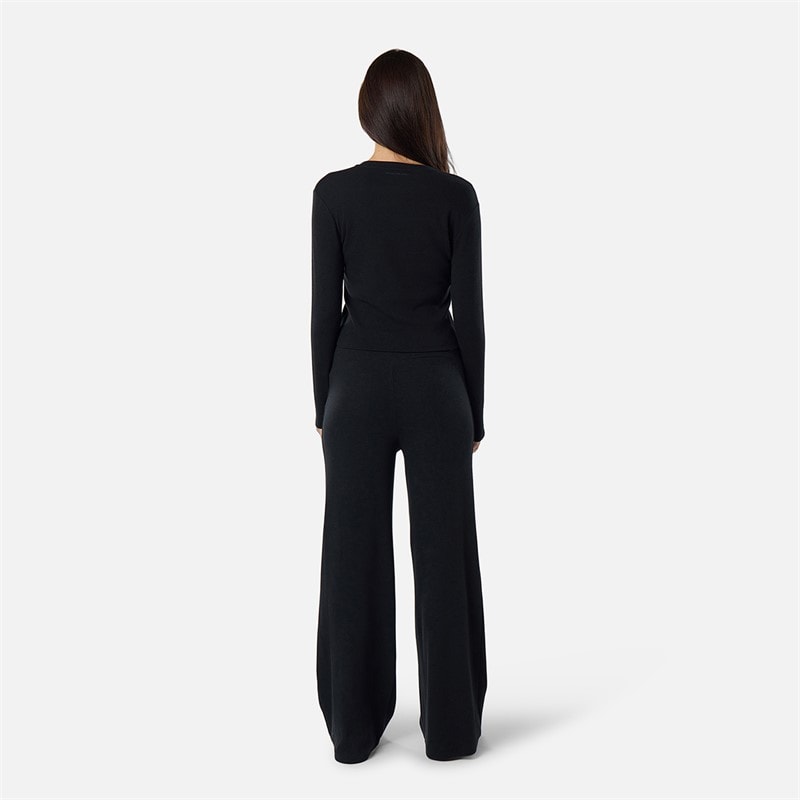 Womens Ribbed Button Up Top Black - Image 3