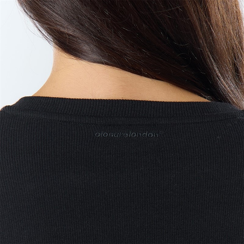 Womens Ribbed Button Up Top Black - Image 5