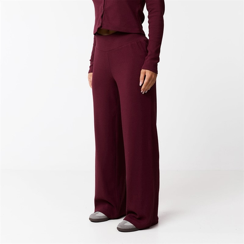 Closure London Womens Ribbed Open Hem Trousers Burgundy