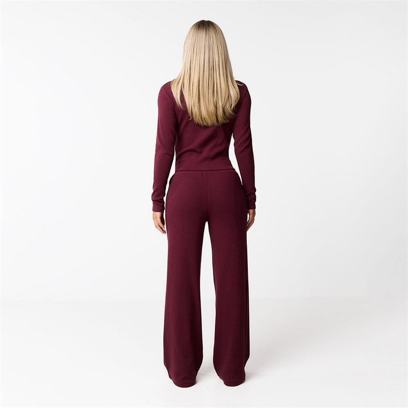 Womens Ribbed Open Hem Trousers Burgundy - Image 3