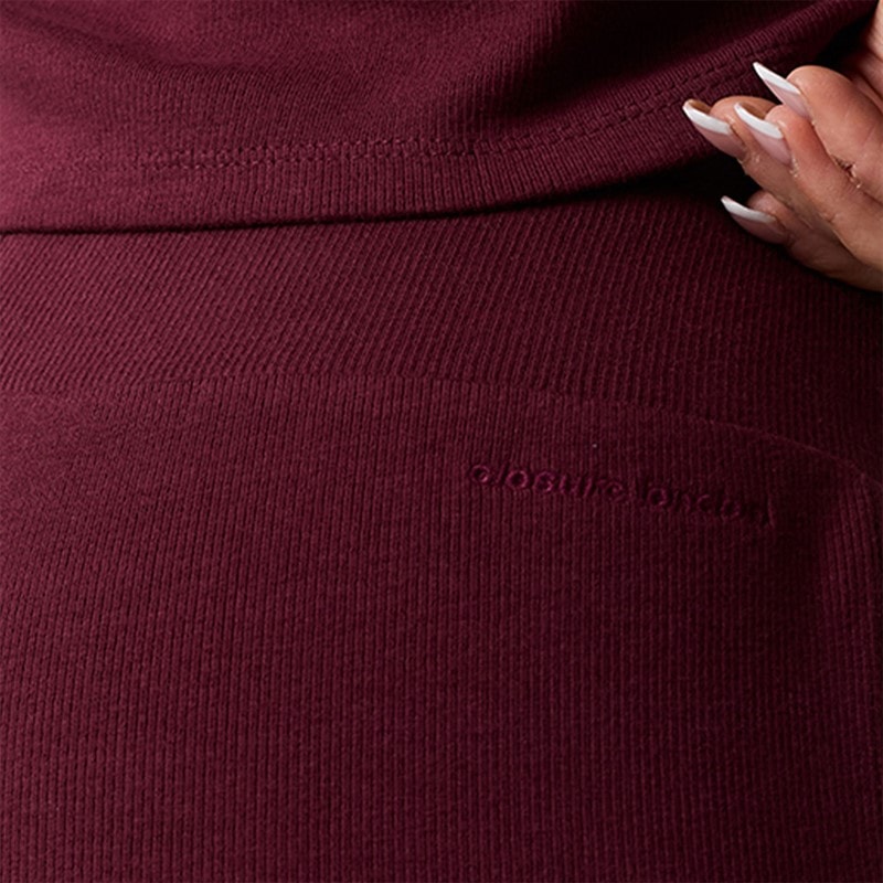 Womens Ribbed Open Hem Trousers Burgundy - Image 4