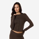 Womens Ribbed Button Up Top Coffee