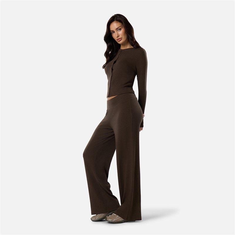 Womens Ribbed Button Up Top Coffee - Image 2