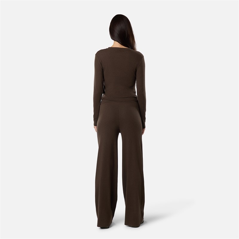 Womens Ribbed Button Up Top Coffee - Image 3