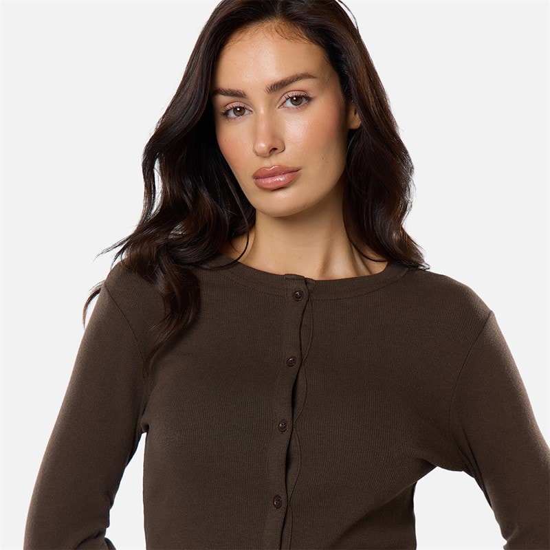 Womens Ribbed Button Up Top Coffee - Image 4