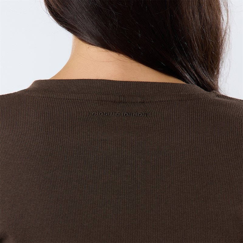 Womens Ribbed Button Up Top Coffee - Image 5
