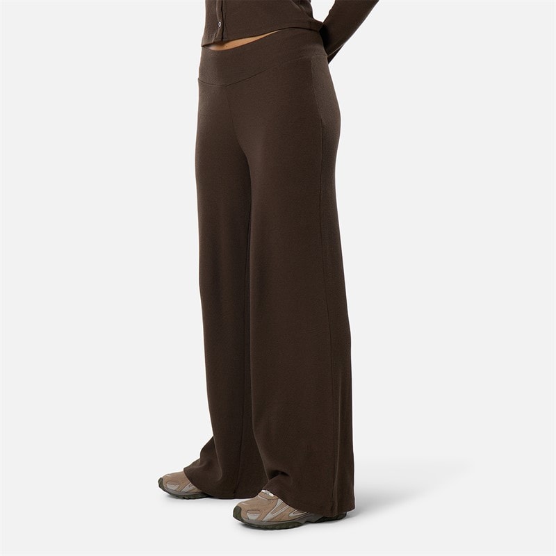 Closure London Womens Ribbed Open Hem Trousers Coffee