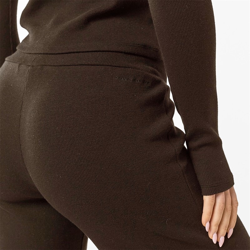 Womens Ribbed Open Hem Trousers Coffee - Image 4