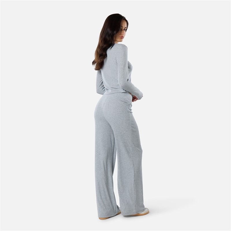 Womens Ribbed Open Hem Trousers Grey Marl - Image 3