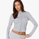 Womens Ribbed Button Up Top Grey Marl