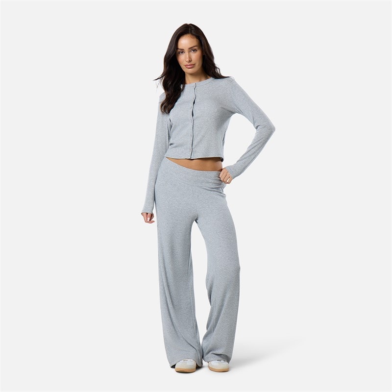 Womens Ribbed Button Up Top Grey Marl - Image 2