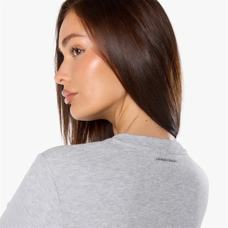 Womens Ribbed Button Up Top Grey Marl - Image 4
