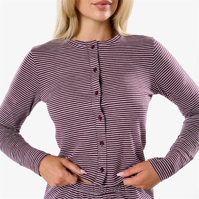 Womens Stripe Button Up Top Plum/White - Image 4