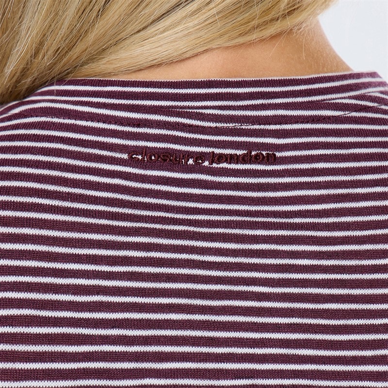 Womens Stripe Button Up Top Plum/White - Image 5