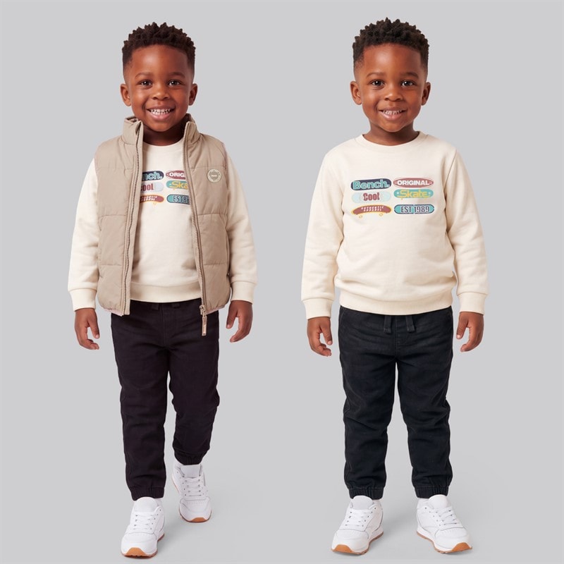 Boys Puffer Gilet Sweatshirt And Jeans Set Beige - Image 1