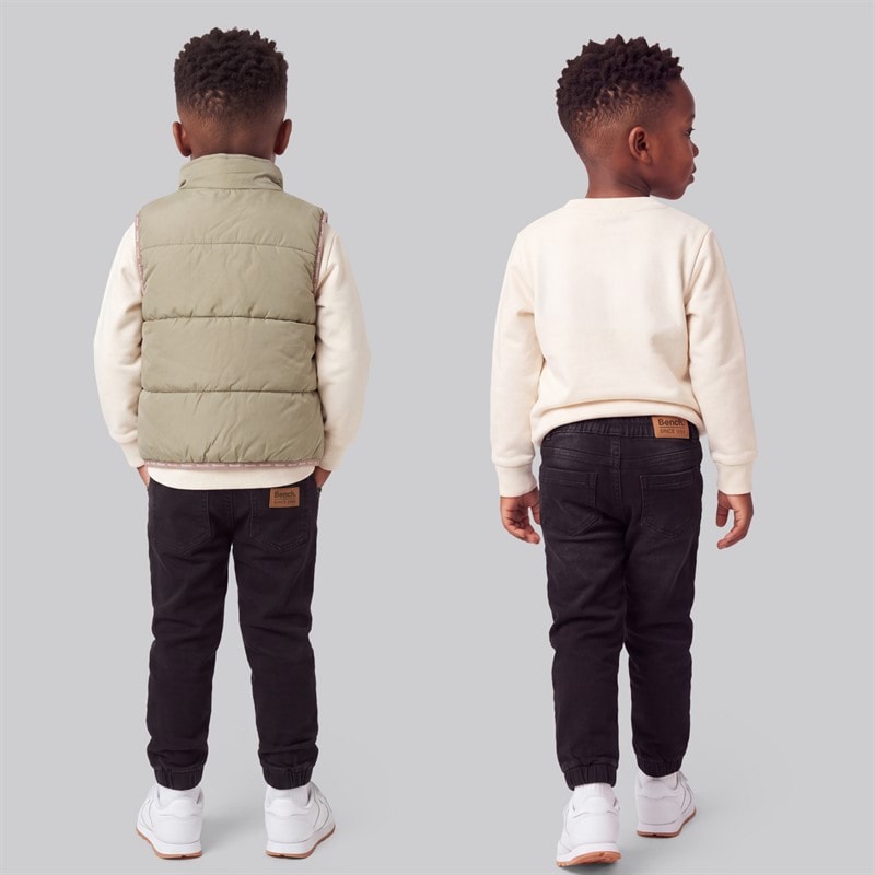 Boys Puffer Gilet Sweatshirt And Jeans Set Beige - Image 2