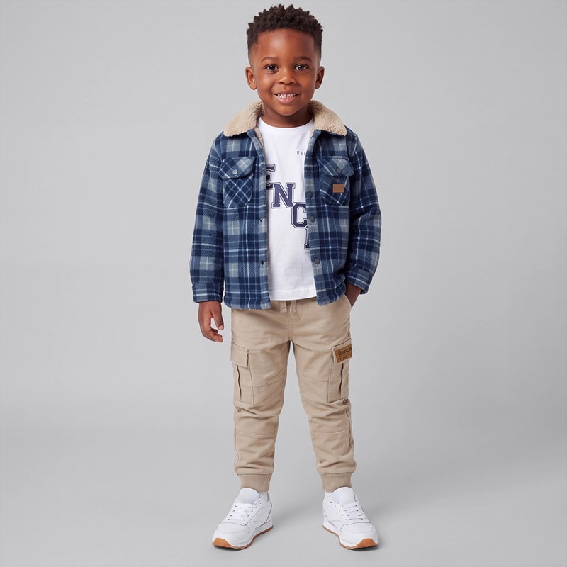 Boys Sherpa Shacket Cargo Trousers And T-Shirt Set | Navy - Image 3