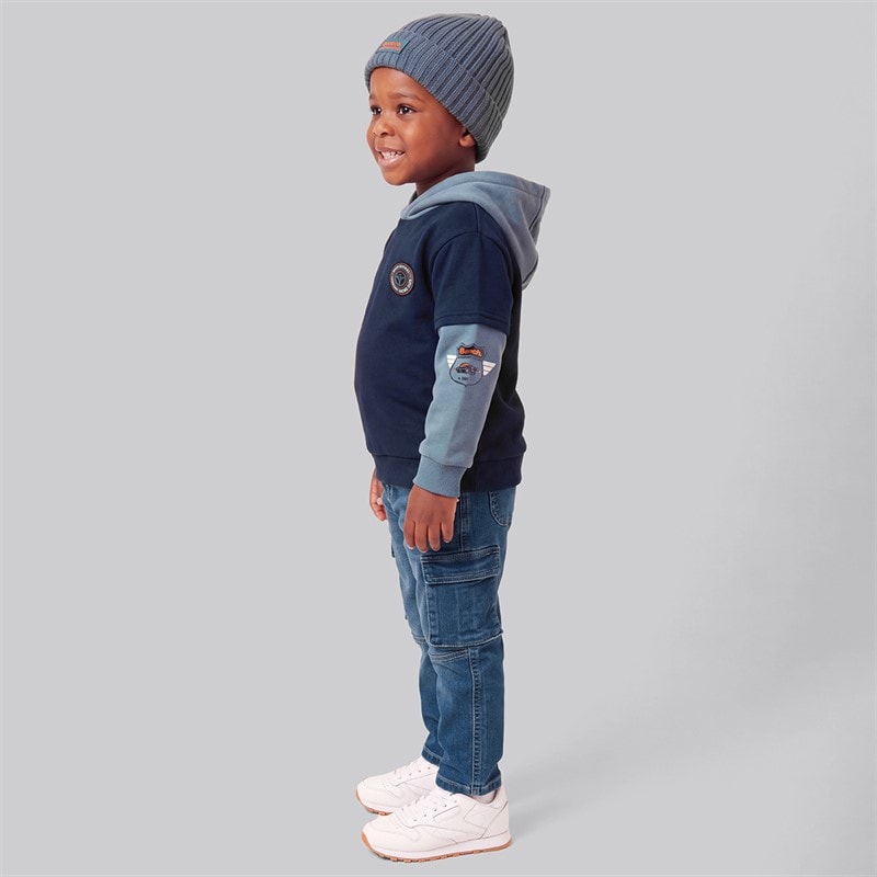 Boys Hooded Sweatshirt Jeans And Beanie Set Blue - Image 4